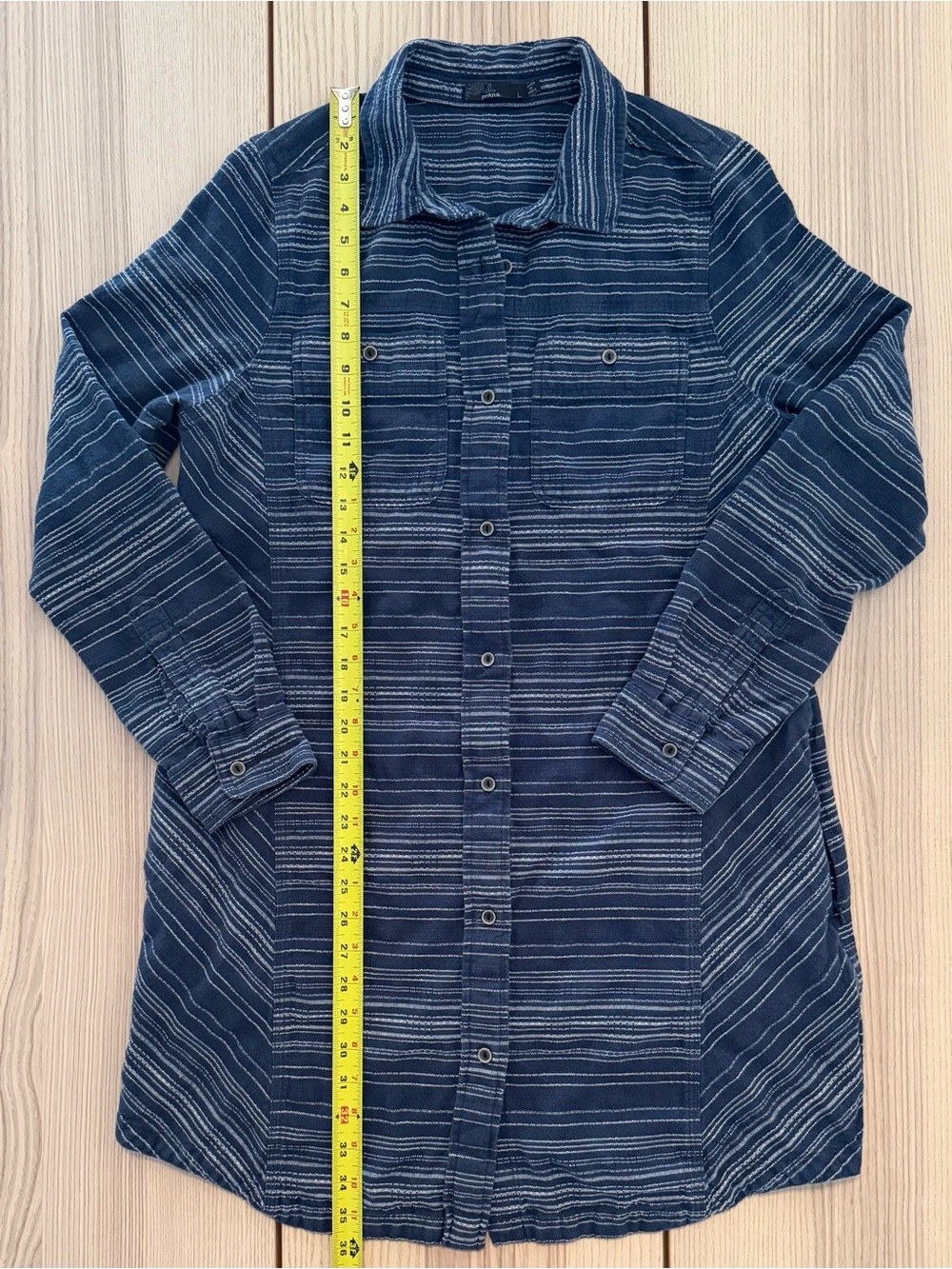 prAna Dyri Button Front Shirt Dress Large Blue Striped Organic Cotton - Picture 5 of 11